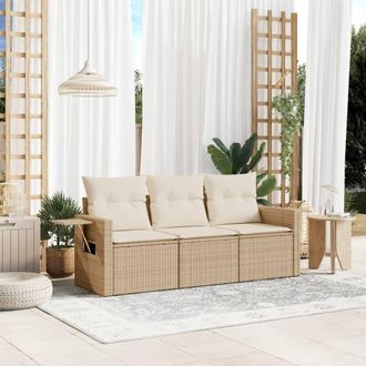 vidaXL Juego De Sof&aacute;s De Jard&iacute;n Con Cojines Beige 3 Pzas Rat&aacute;n Pe Vidaxl
