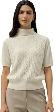 LilySilk Womens Baby Cashmere Sweater Short Sleeve Turtleneck Top Feather Light Luxury Knit Blouse Old Money Style Cloud M