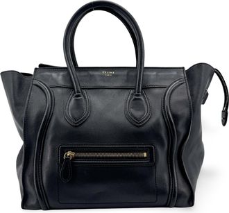 Celine Luggage Embossed Leather Black Leather Handbag (Pre-Owned)