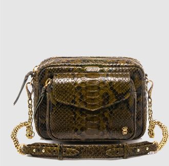 CLARIS VIROT Sac Big Charly Python Kaki Fonc&eacute;
