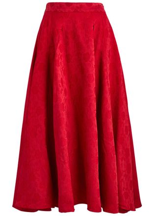 Sister Jane Charm Floral-jacquard Cloqu&eacute; Midi Skirt - Red - 8 (UK8 / S)