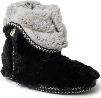 Dearfoams Beth Faux Fur Fold Down Fuzzy Bootie Slipper in Black at Nordstrom, Size X-Large