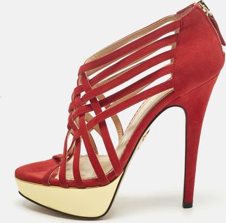 Charlotte Olympia Red Suede Strappy Platform Sandals