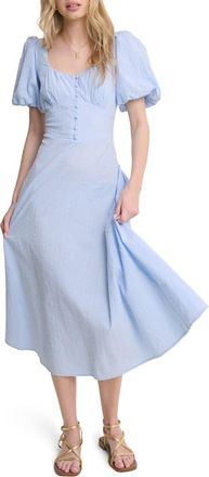 Nobody's Child Melody Texture Puff Sleeve Organic Cotton Midi Dress in Blue at Nordstrom, Size 14
