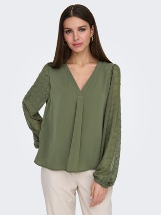 Only Shirtbluse ONLY ONLMASJA FR L/S V-NECK SHIRT CS PTM, Damen, Gr. S (36), gr&uuml;n (kalamata), Web, Obermaterial: 100% Polyester, unifarben, regular fit, V-