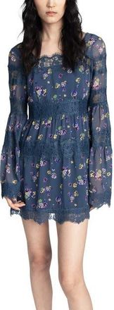 Anna Sui Night Blooming Chiffon Dress in Indigo Multi at Nordstrom, Size 12
