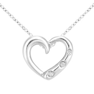 Diamant L'&eacute;ternel Womens 9ct White Gold Diamond Heart Pendant Necklace Three Stone Set of Length 46cm - One Size