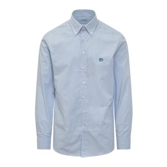 Etro Gestreept overhemd met knoopsluiting - Heren - Casual Overhemden - Blauw - 2XL - Katoen - Overhemden