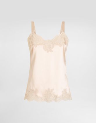 Dolce & Gabbana Satin Lingerie-style Top With Lace - Woman Shirts And Tops Blush Silk 1