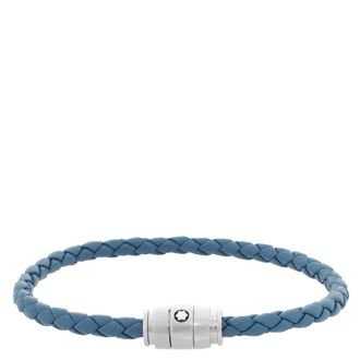 Montblanc Meisterstuck Steel & Smoky Blue Leather Bracelet, Size 60