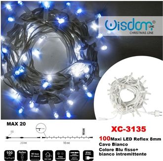 Trade Shop Trade Shop - Catena Luminosa 100 Luci Led Lucciole Blu Fisso + Bianco Intermittente Xc-3135