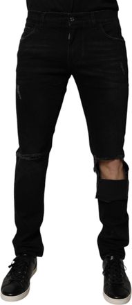 Dolce & Gabbana Mens Ripped Slimfit Jeans - Black Cotton - Size EU 50 (Mens)