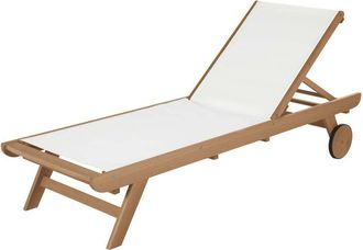 Maisons du monde Tumbona de tela plastificada color crudo y madera de eucalipto con ruedas