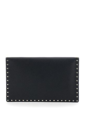 Valentino Garavani Womens Clutch Bag Rockstud Leather Black Calf