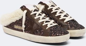 Golden Goose Mules Super-Star de glitter con borrego