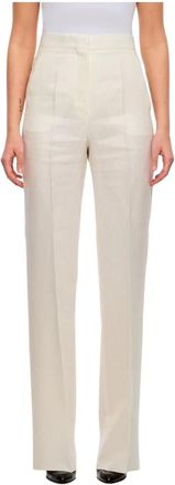 Max Mara Dames, Broeken, Wit, Maat: M Linnen