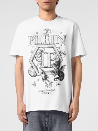 Philipp Plein T-shirt in cotone con maxi logo Hexagon a contrasto