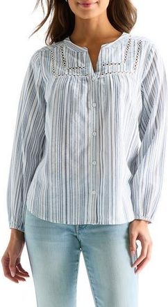 Lucky Brand Stitched Yoke Long Sleeve Button-Up Shirt in Blue Stripe at Nordstrom Rack, Size X-Small