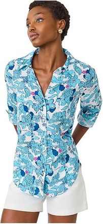 Lilly Pulitzer Sea View Button-Down Womens Clothing Capri Blue : XXS, Linen