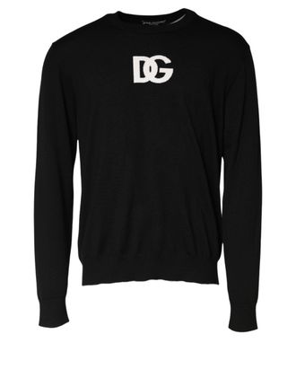 Dolce & Gabbana Logo-Embroidered Wool Sweater - Black