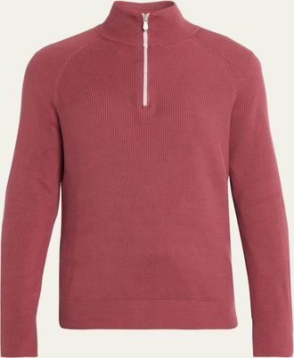 Brunello Cucinelli Mens Cotton English Rib Half-Zip Sweater