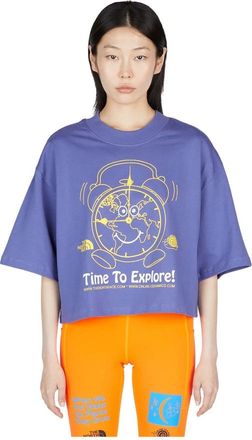 The North Face Clock Print Cropped Tee - Dames - Outdoor shirts - Paars - L - Katoen - Fitness