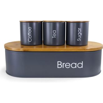 MegaChef Wood Kitchen Countertop 4 Piece Metal Bread Basket and Canister Set with Lids in Gray at Nordstrom