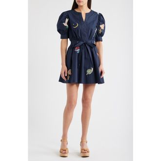 Ciebon Barona Nature Embroidered Fit & Flare Dress in Navy at Nordstrom Rack, Size Medium