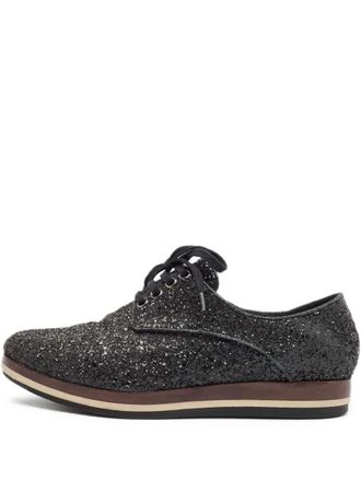 Miu Miu glitter-embellished lace-up shoes - Black