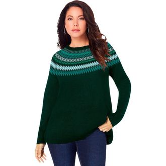 Roaman's Fair Isle Pullover Sweater in Green at Nordstrom, Size 12
