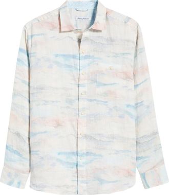 Tommy Bahama Coral Cove Wave Print Linen Button-Up Shirt in Bellini at Nordstrom, Size 4Xb