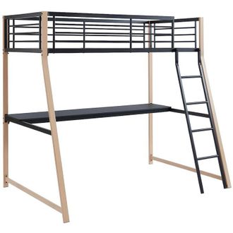 Vente-Unique Letto a soppalco con scrivania integrata 90 x 190 cm Nero e Rovere - malicia