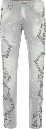 Philipp Plein Denim Super Straight Cut Broeken Strass Chains - Heren - Slim Fit Jeans - Grijs - W30 - Denim - Jeans