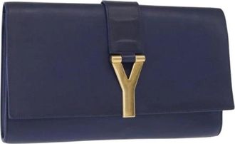 Saint Laurent Pre-owned Leren Clutch - Dames - Vintage Clutch - Blauw - ONE Size - Leer - Vintage