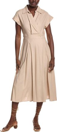 Gracia Banded Waist Linen-Blend Midi Wrap Dress