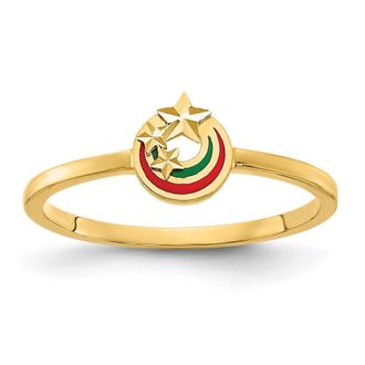 Diamond2Deal 14k Yellow Gold Enameled with Diamond-cut Stars Ring