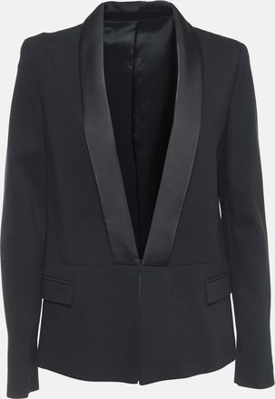 Karl Lagerfeld Black Knit Satin Panel Single Breasted Blazer