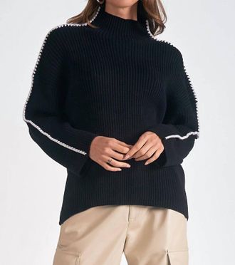 Elan Mock Neck Trimmed Sweater In Black