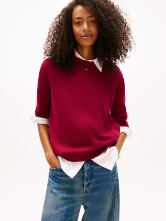Tommy Jeans Strickpullover TOMMY JEANS TJW ESSENTIAL CREW SWEATER EXT, Damen, Gr. XL (42), lavish cerise, Feinstrick, Obermaterial: 100% Baumwolle, unifarben, reg