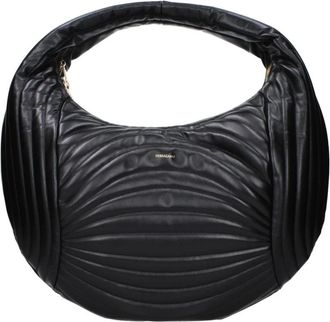Ferragamo Zwarte leren handtas met voorlogo - Dames - Handtassen - Zwart - ONE Size - Leer - Tassen