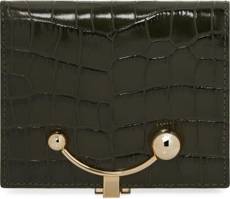 Strathberry Crescent Croc Embossed Patent Leather Bifold Wallet in Forest at Nordstrom