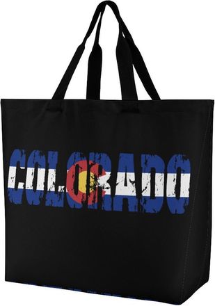 Generic Flag of Colorado Distressed Letter Large Reusable Shopping Bag Lightweight Foldable Tote Bags Washable Shoulder Handbag