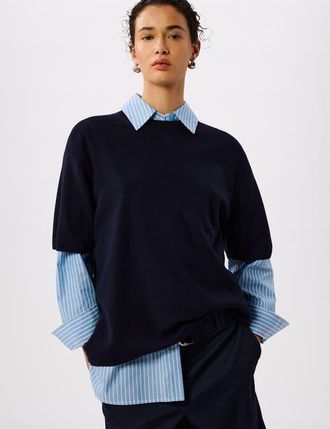 Whistles Fine Knit T-Shirt in Navy at Nordstrom, Size X-Small