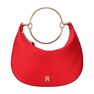 Tommy Hilfiger Tassen, Dames, Rood, ONE Size, Satijn, Satijnen Hobo Tas met Armbandhengsel
