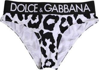 Dolce & Gabbana Womens White Leopard Nylon High Waist Panty Underwear Black And 25+pa Clothing