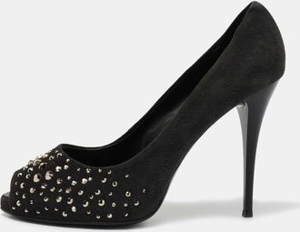 Giuseppe Zanotti Grey Suede Embellished Peep Toe Pumps