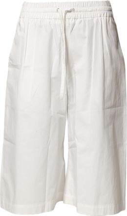 Msgm White Cotton High Waist Wide Leg Straight Bermuda Womens Shorts (Pre-Owned)