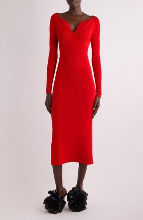 Givenchy Kickback Long Sleeve Rib Midi Sweater Dress in Poppy Red at Nordstrom, Size Medium