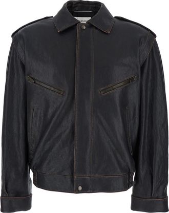 Saint Laurent Brown Jacket With Lived Effect And Front Welt Pockets In Leather Man