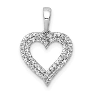 Diamond2Deal 10K White Gold 1/4ct. Diamond 2-row Heart Pendant